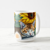 Sweet Sleepy Kitty Cat and Sunflowers Personalized Koffiemok (Voorkant rechts)
