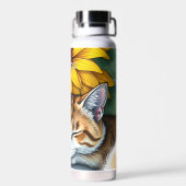 Sweet Sleepy Kitty Cat and Sunflowers Personalized Waterfles (Achterkant)