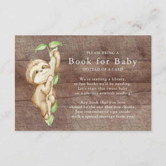 Sweet Sloth Baby shower Boek voor Baby Kaart (Voorkant)