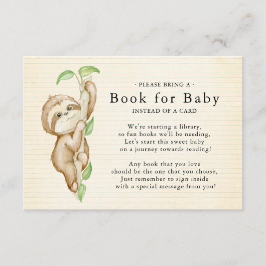 Sweet Sloth Baby shower Boek voor Baby Kaart (Voorkant)