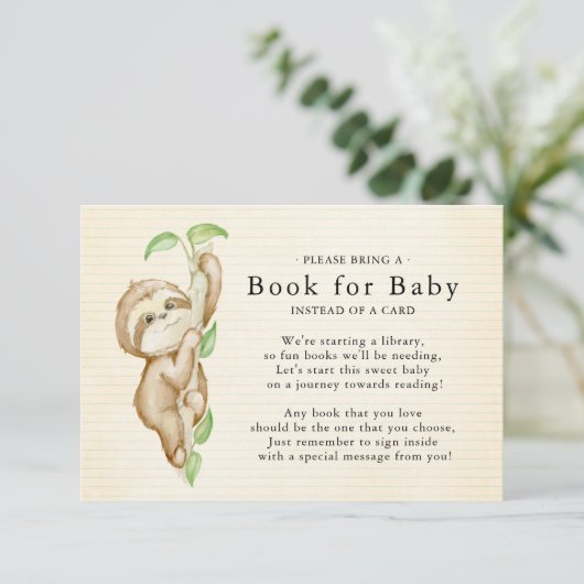 Sweet Sloth Baby shower Boek voor Baby Kaart (Staand voorkant)