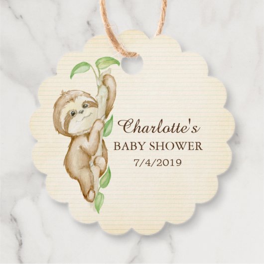 Sweet Sloth Baby shower Favor Bedankjes Labels (Achterkant)