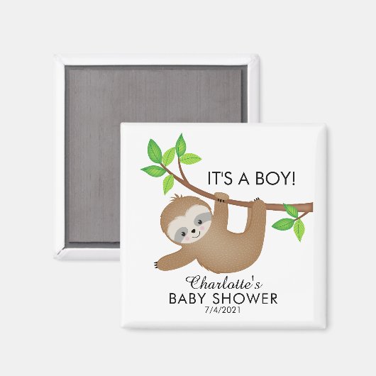 Sweet Sloth Baby shower Favor Magnet (Voorkant / Achterkant)