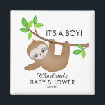 Sweet Sloth Baby shower Favor Magnet<br><div class="desc">Sweet sloth magnet voor een baby shower voor jongens met een schattige sloth die hangt van een boomtak die op een witte waterverf achtergrond is geplaatst.  Overeenkomende objecten in onze winkel.</div>
