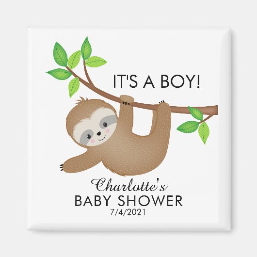 Sweet Sloth Baby shower Favor Magnet (Voorkant)