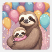 Sweet Sloth Baby shower Meisje Roze Ballonnen Vierkante Sticker (Voorkant)