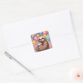 Sweet Sloth Baby shower Meisje Roze Ballonnen Vierkante Sticker (Envelop)