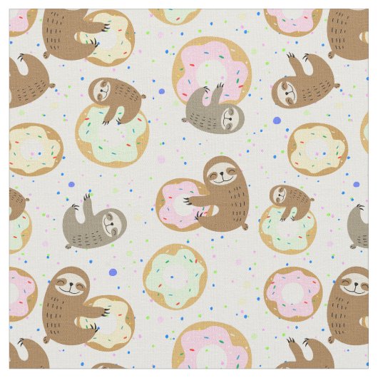 Sweet Sloth Donut Pattern Stof (Close Up)