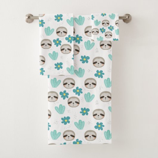 Sweet Sloth Floral Pattern Bad Handdoek (Insitu)