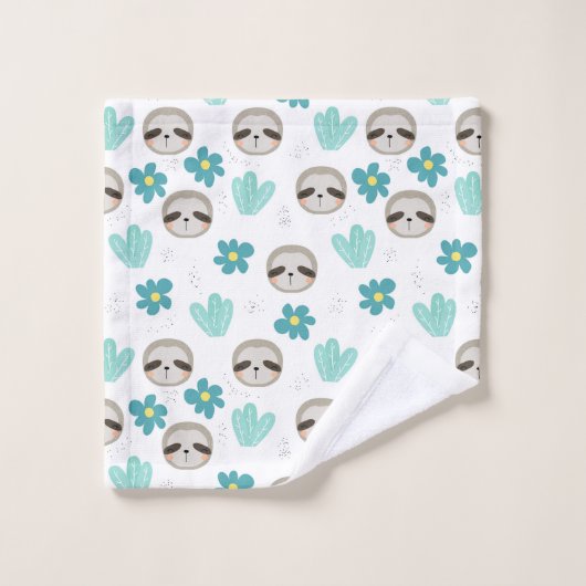 Sweet Sloth Floral Pattern Bad Handdoek (Wasdoekje)