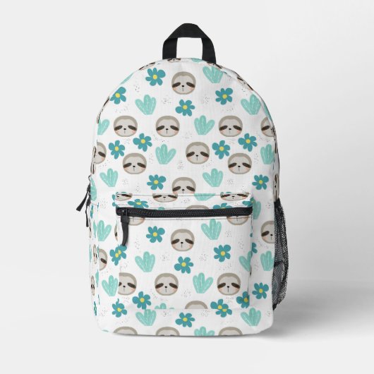 Sweet Sloth Floral Pattern Bedrukte Rugzak (Voorkant)