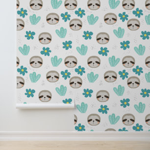 Sweet Sloth Floral Pattern Behang