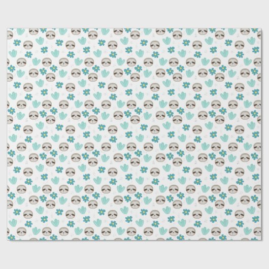 Sweet Sloth Floral Pattern Cadeaupapier (Vlak)
