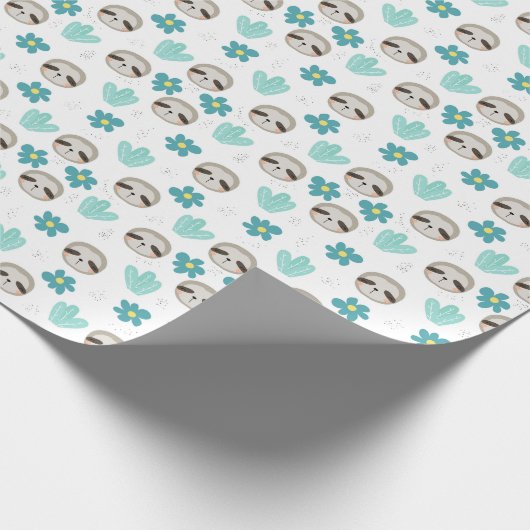 Sweet Sloth Floral Pattern Cadeaupapier (Hoek)