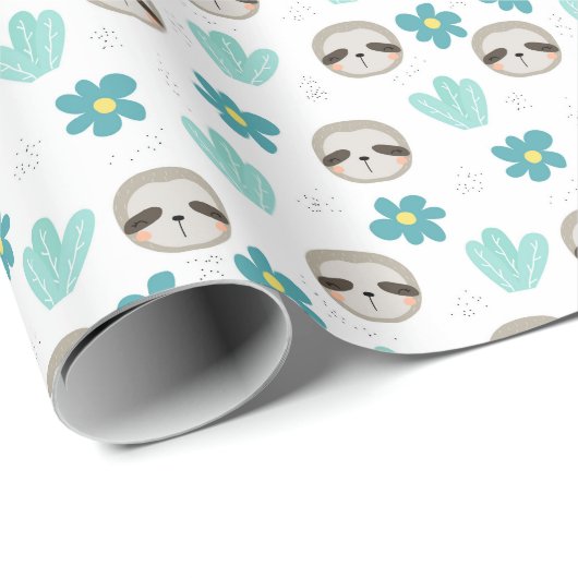 Sweet Sloth Floral Pattern Cadeaupapier (Rol Hoek)