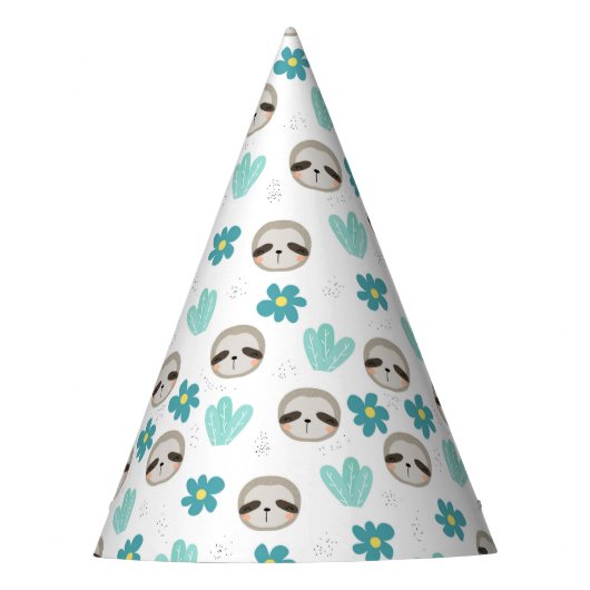 Sweet Sloth Floral Pattern Feesthoedjes (Voorkant)