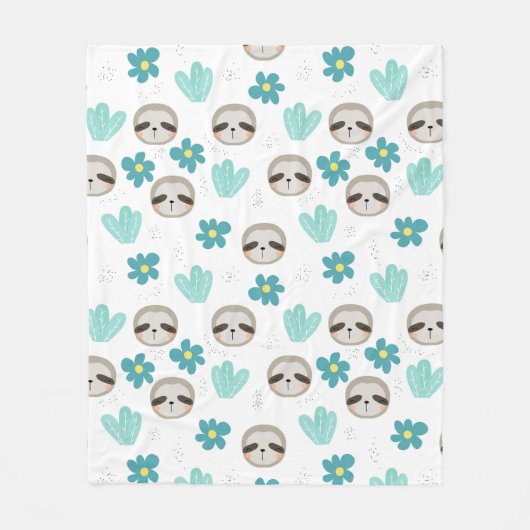 Sweet Sloth Floral Pattern Fleece Deken (Voorkant)