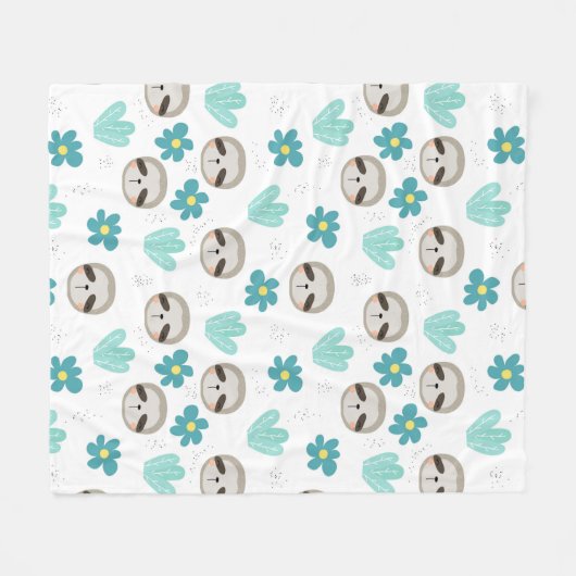 Sweet Sloth Floral Pattern Fleece Deken (Voorkant (Horizontaal))