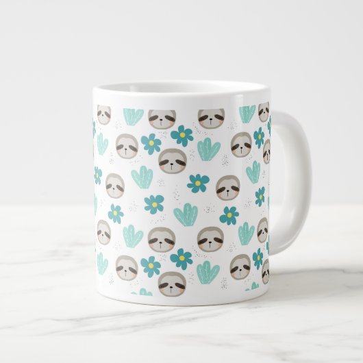 Sweet Sloth Floral Pattern Grote Koffiekop (Voorkant rechts)