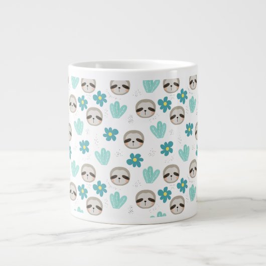 Sweet Sloth Floral Pattern Grote Koffiekop (Voorkant)