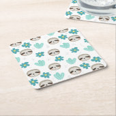 Sweet Sloth Floral Pattern Kartonnen Onderzetters (Schuin)