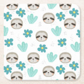 Sweet Sloth Floral Pattern Kartonnen Onderzetters (Voorkant)
