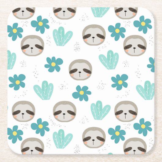 Sweet Sloth Floral Pattern Kartonnen Onderzetters (Voorkant)