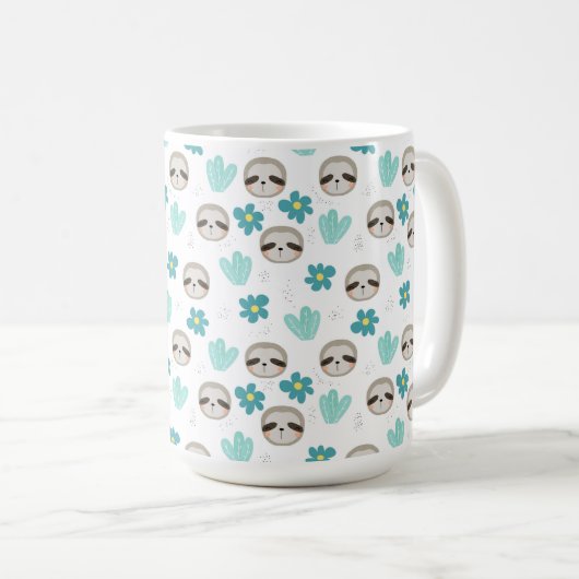 Sweet Sloth Floral Pattern Koffiemok (Voorkant rechts)