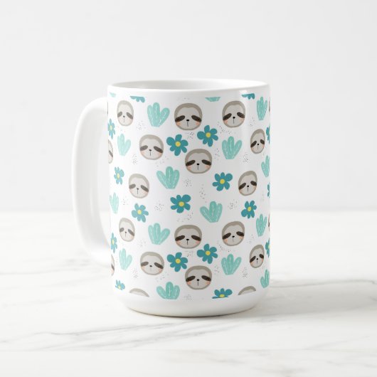 Sweet Sloth Floral Pattern Koffiemok (Voorkant links)