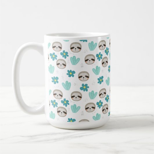 Sweet Sloth Floral Pattern Koffiemok (Links)