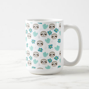 Sweet Sloth Floral Pattern Koffiemok