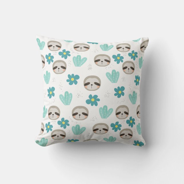 Sweet Sloth Floral Pattern Kussen (Voorkant)