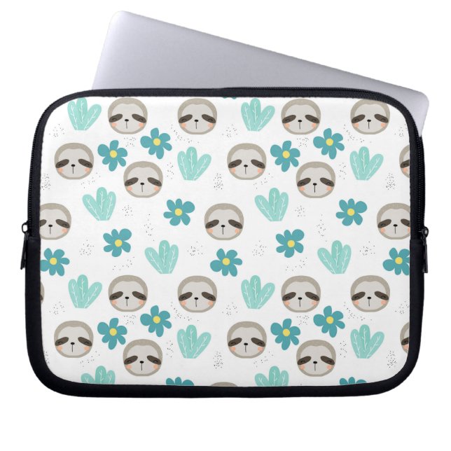 Sweet Sloth Floral Pattern Laptop Sleeve (Voorkant)