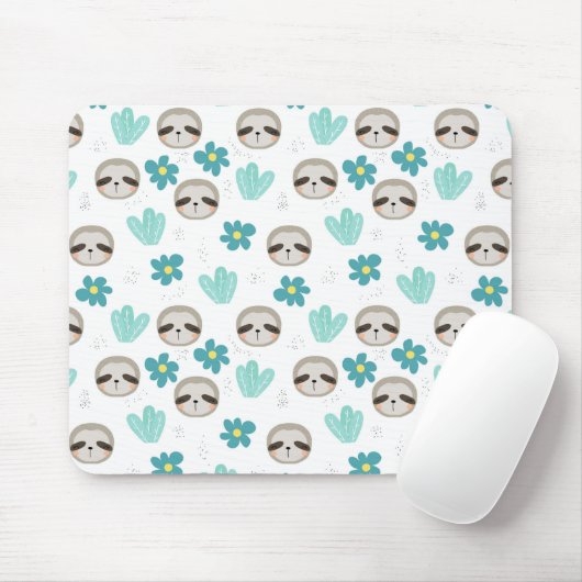 Sweet Sloth Floral Pattern Muismat (Met muis)