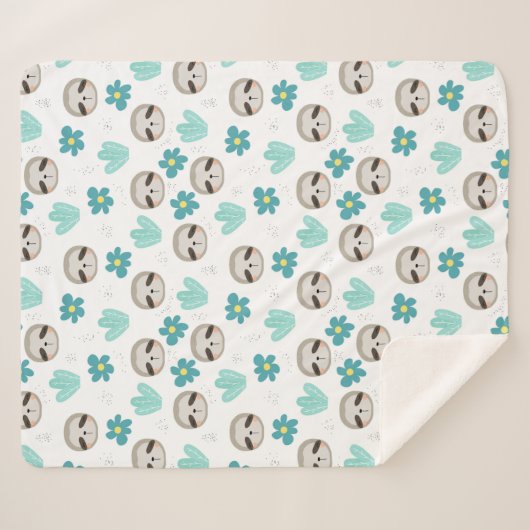 Sweet Sloth Floral Pattern Sherpa Deken (Voorkant (horizontaal))