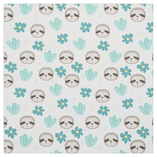Sweet Sloth Floral Pattern Stof (Swatch)