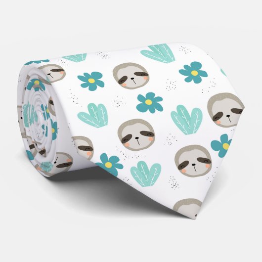 Sweet Sloth Floral Pattern Stropdas (Opgerold)