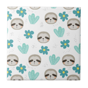 Sweet Sloth Floral Pattern Tegeltje