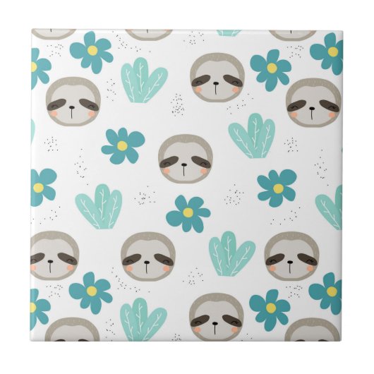 Sweet Sloth Floral Pattern Tegeltje (Voorkant)