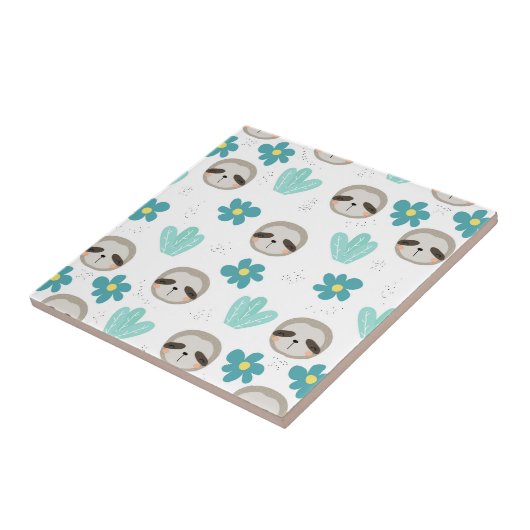 Sweet Sloth Floral Pattern Tegeltje (Zijkant)
