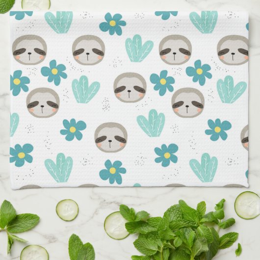 Sweet Sloth Floral Pattern Theedoek (Gevouwen)