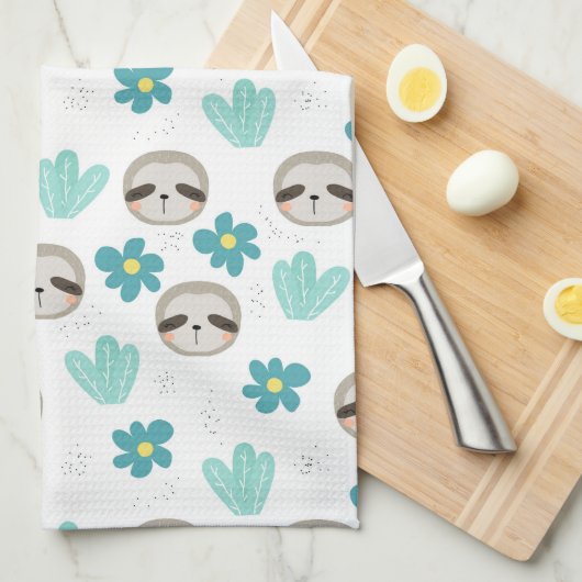 Sweet Sloth Floral Pattern Theedoek (Quarter Fold)