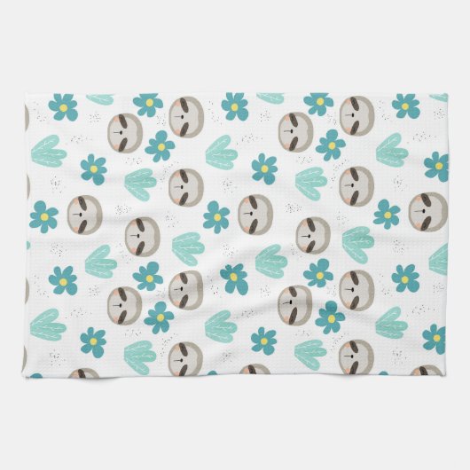 Sweet Sloth Floral Pattern Theedoek (Horizontaal)