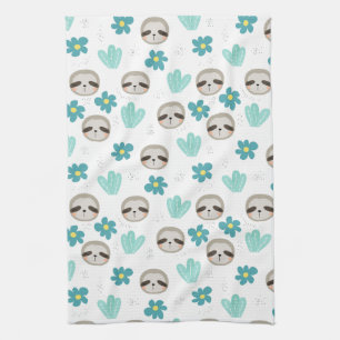 Sweet Sloth Floral Pattern Theedoek