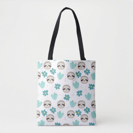 Sweet Sloth Floral Pattern Tote Bag (Voorkant)