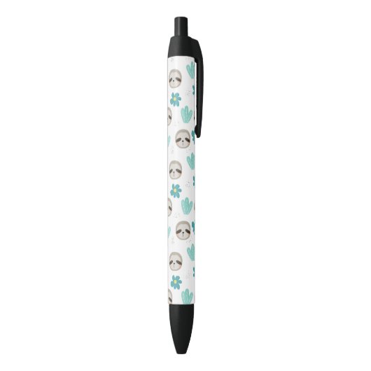 Sweet Sloth Floral Pattern Zwarte Inkt Pen (Achterkant (Verticaal))