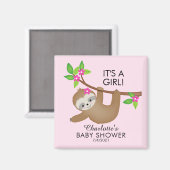 Sweet Sloth Girls Baby shower Favor Magnet (Voorkant / Achterkant)