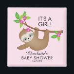 Sweet Sloth Girls Baby shower Favor Magnet<br><div class="desc">Sweet sloth magnet voor een baby shower voor meisjes met een schattige sloth die hangt van een boomtak die op een roze waterverf achtergrond wordt geplaatst. Overeenkomende objecten in onze winkel.</div>