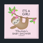 Sweet Sloth Girls Baby shower Favor Magnet<br><div class="desc">Sweet sloth magnet voor een baby shower voor meisjes met een schattige sloth die hangt van een boomtak die op een roze waterverf achtergrond wordt geplaatst. Overeenkomende objecten in onze winkel.</div>