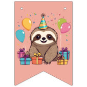 Sweet Sloth Happy Birthday Roze Schattige Vlaggetjes (Eerste vlag)